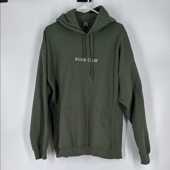 Hand Crafted Tops - NWOT Book Club Green Embroidered Hoodie